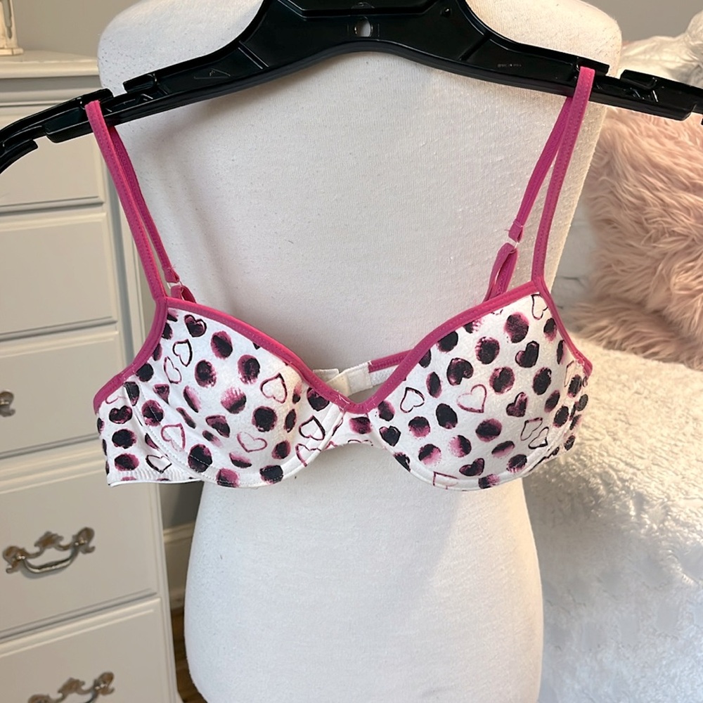 Pink Heart Print Underwire Bra